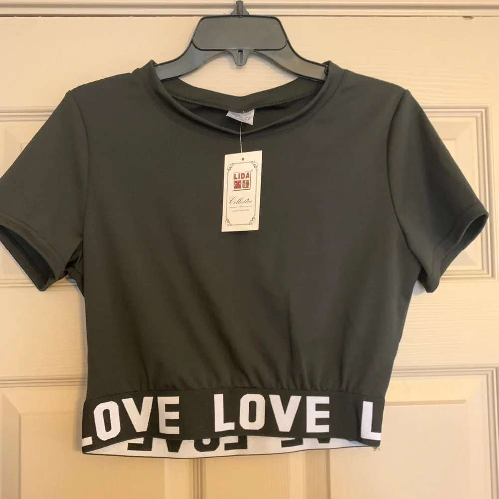 Black Crop Top with “Love Lettering” by Lida - Picture 3 of 10